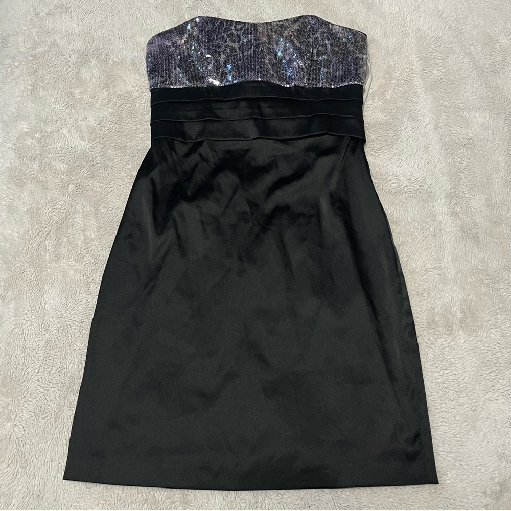 David's Bridal Strapless Black Dress with Iridescent Sequin Bodice